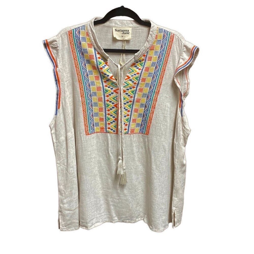 Savanna Jane Flutter Sleeve Embroidered Top Size 3X NWT